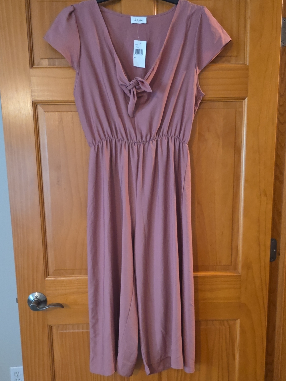 Le Kate Mauve Dusty Rose Tie-Front Wide-Leg Cropped Jumpsuit XL NWT